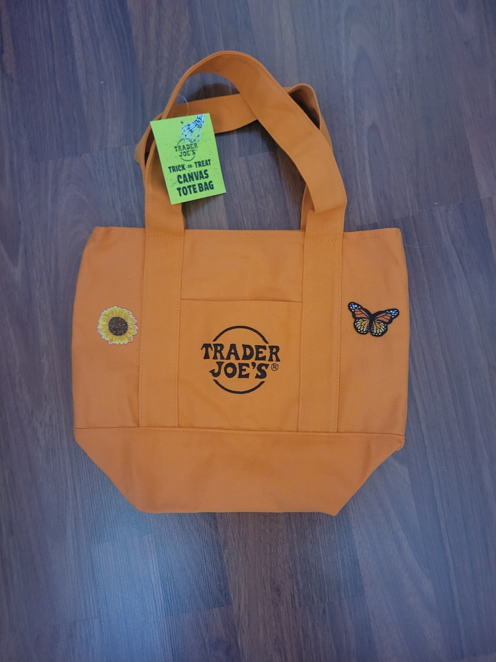 Trader Joe's Orange Canvas Tote with Sunflower & Butterfly Accents